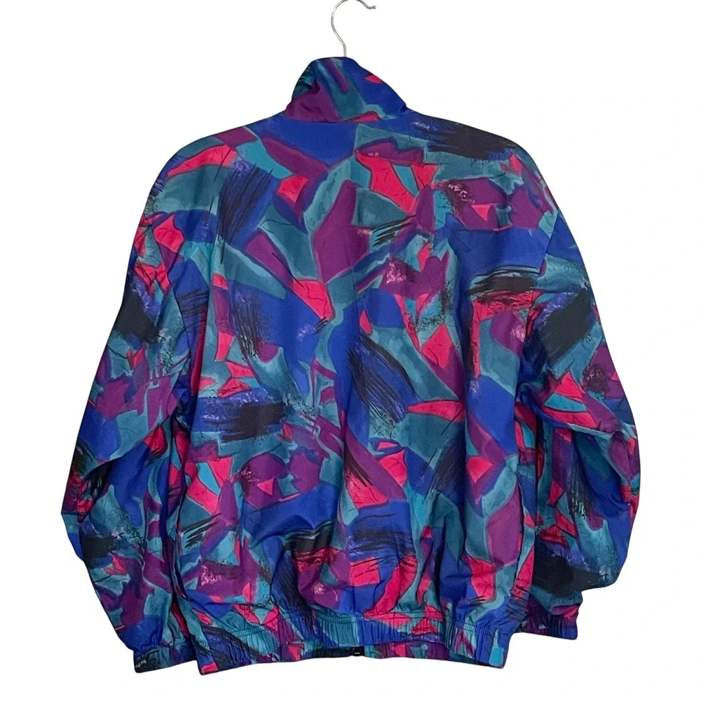 Vintage Reebok 90s Abstract Geometric Windbreaker Jacket Blue Purple Pink‎ Small